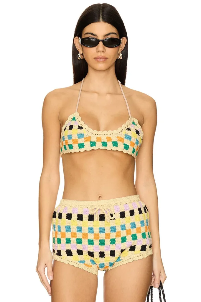 Model Wearing It's Now Cool crochet bikini set