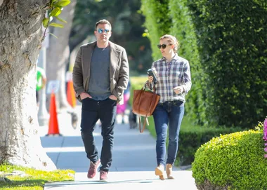 Ben Affleck walks along the street with ex Jennifer Garner