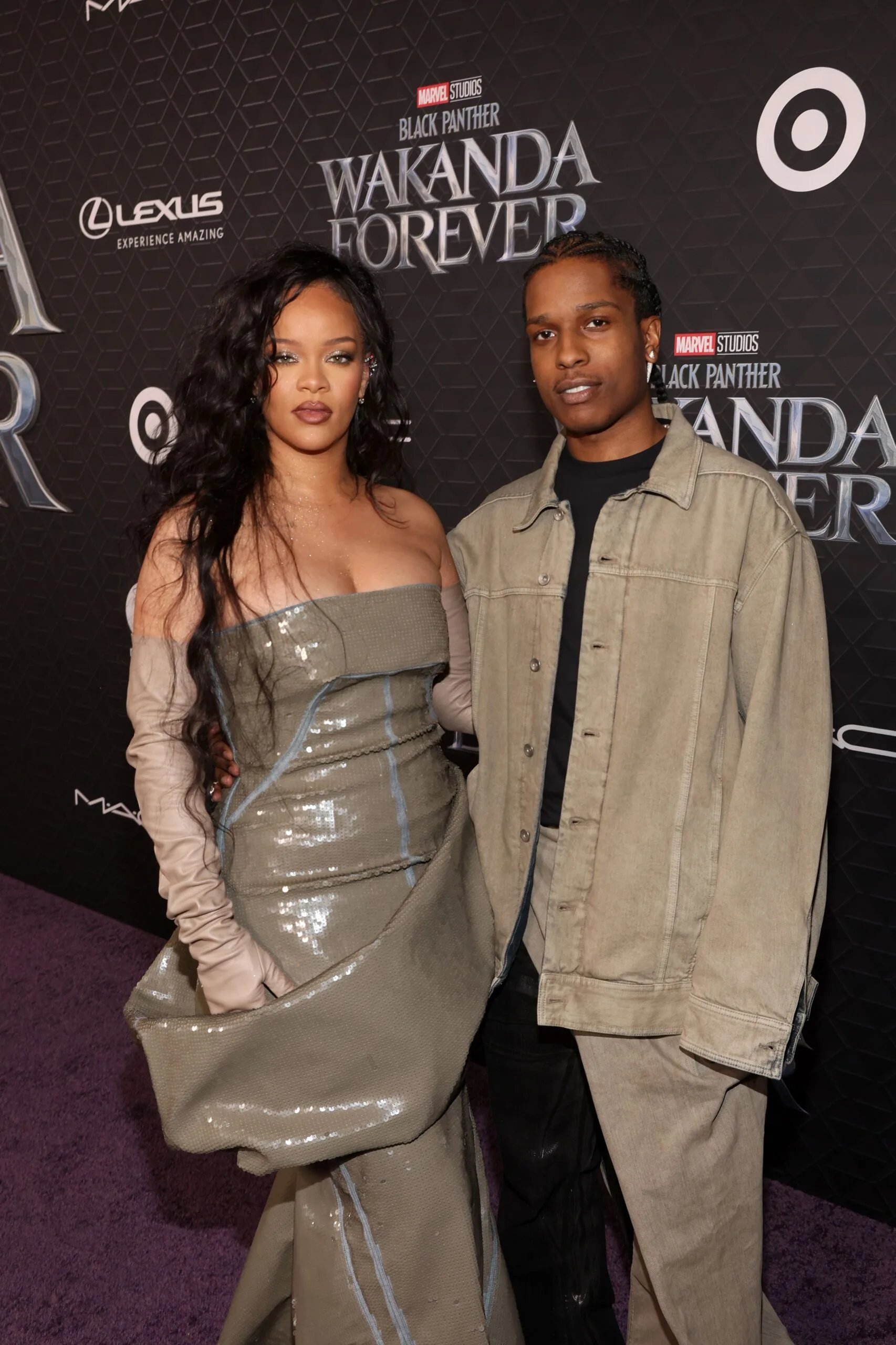 LOS ANGELES, CALIFORNIA - OCTOBER 26: (L-R) Rihanna and A$AP Rocky attend the Black Panther: Wakanda Forever World Premiere at the El Capitan Theatre in Hollywood, California on October 26, 2022