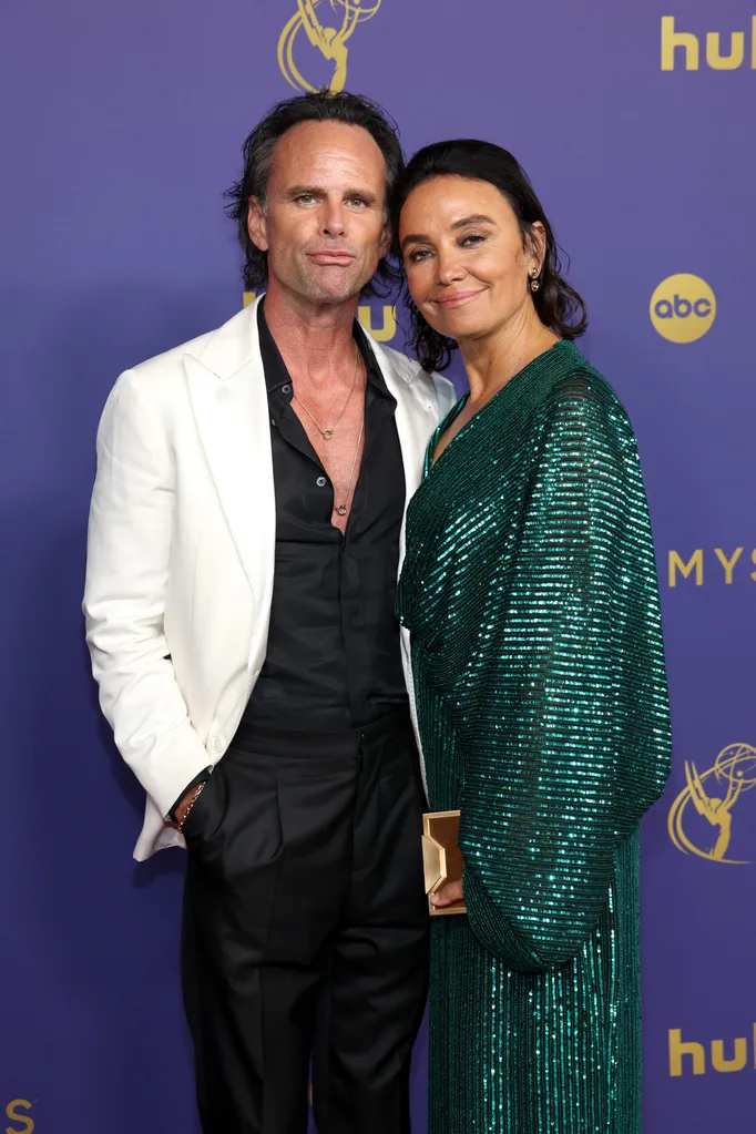 LOS ANGELES, CALIFORNIA - SEPTEMBER 15: (L-R) Walton Goggins and Nadia Conners attend the 76th Primetime Emmy Awards at Peacock Theater on September 15, 2024 in Los Angeles, California.