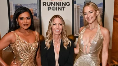 Mindy Kaling, Jeanie Buss and Kate Hudson attend Los Angeles Premiere of Netflix's "Running Point" - Pre-Reception at The Egyptian Theatre Hollywood on February 13, 2025 in Los Angeles, California.