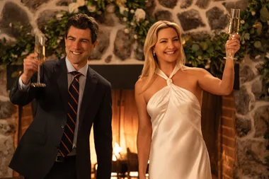 RUNNING POINT Max Greenfield as Lev Levinson and Kate Hudson as Isla Gordon in Episode 105 of Running Point.