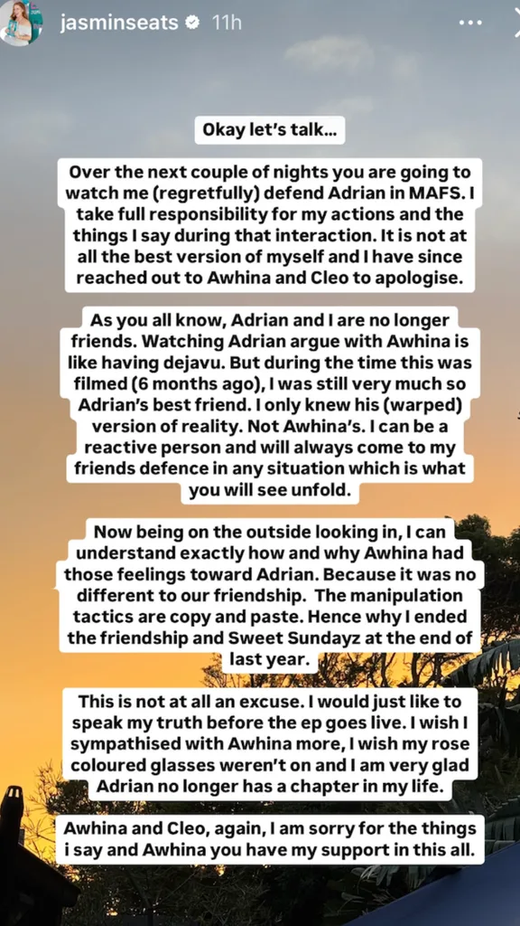 JasminEats MAFS statement
