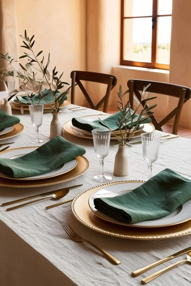 TSL Co Linen table setting with green linen