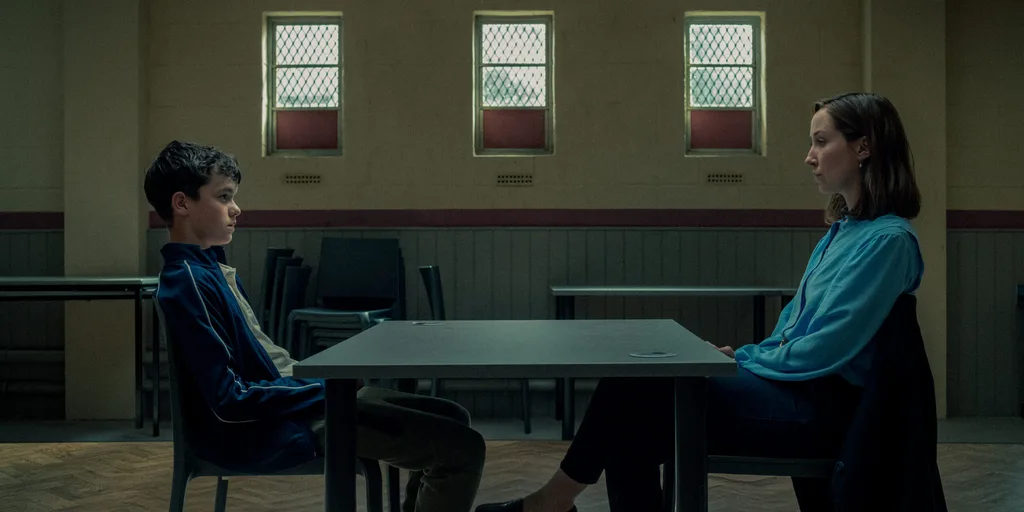 Owen Cooper as Jamie Miller, Erin Doherty as Briony Ariston, in Adolescence.