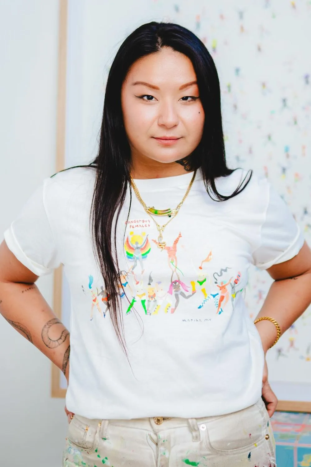 Woman wearing the Dangerous Females Charity t-shirt