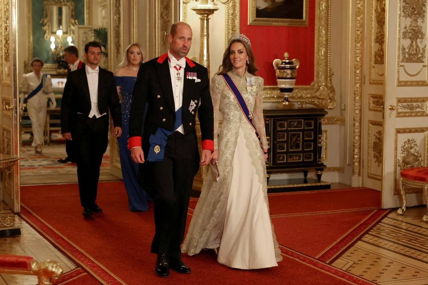 William and Kate wearing white tie at a state banquet. 