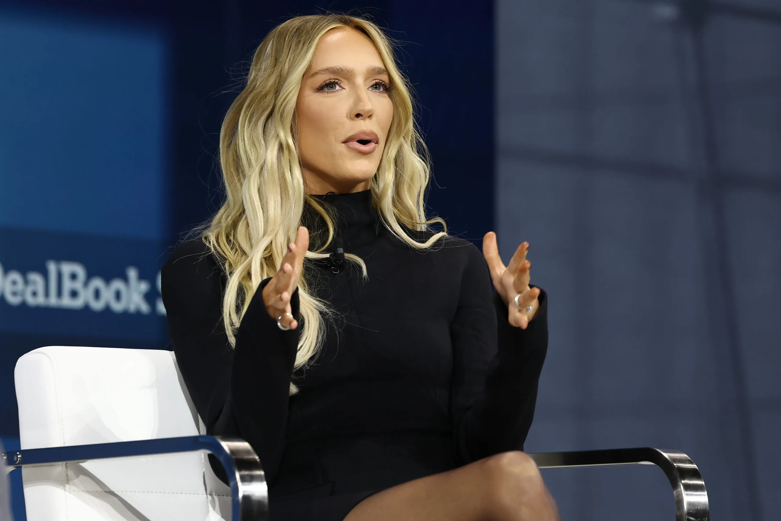  Alex Cooper, host of “Call Her Daddy” and founder of the Unwell Network, speaks during the New York Times annual DealBook summit