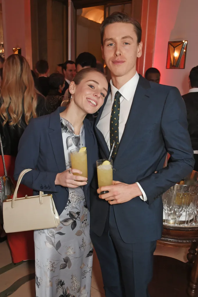 LONDON, ENGLAND - FEBRUARY 08: Rose Gray (L) and Harris Dickinson attend a drinks reception at the London Evening Standard British Film Awards 2018 at Claridge's Hotel on February 8, 2018 in London, England. (Photo by David M. Benett/Dave Benett/Getty Images)
