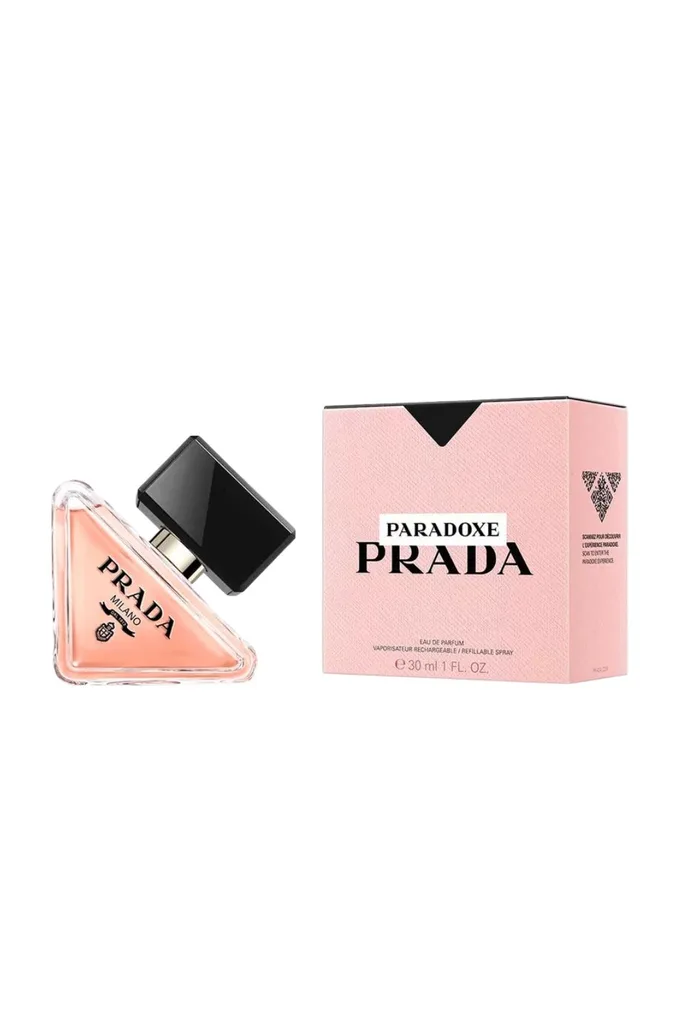 Pink perfume with "Prada" written across the front.
