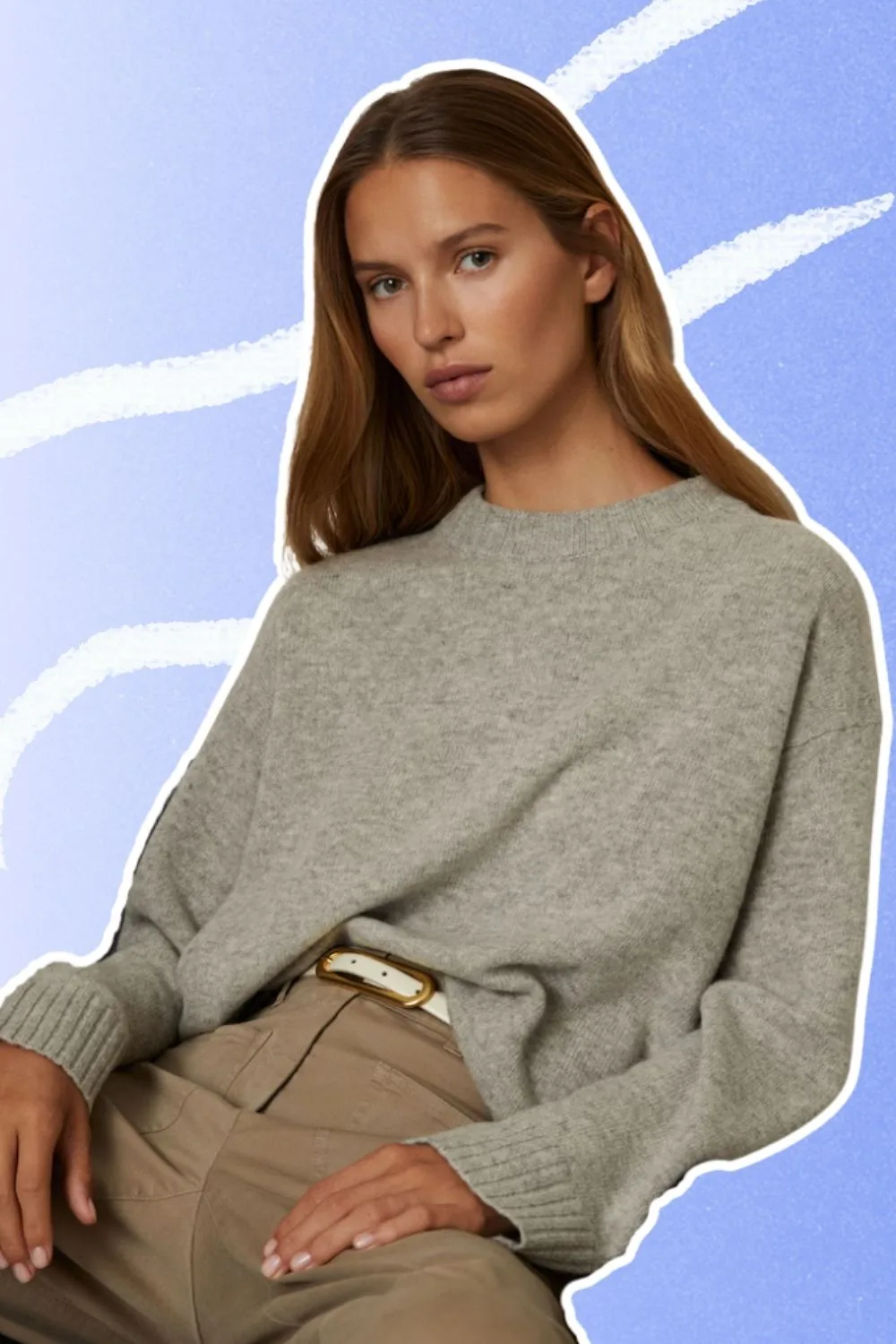 Wool Cashmere Crew Neck Jumper in Grey Marl