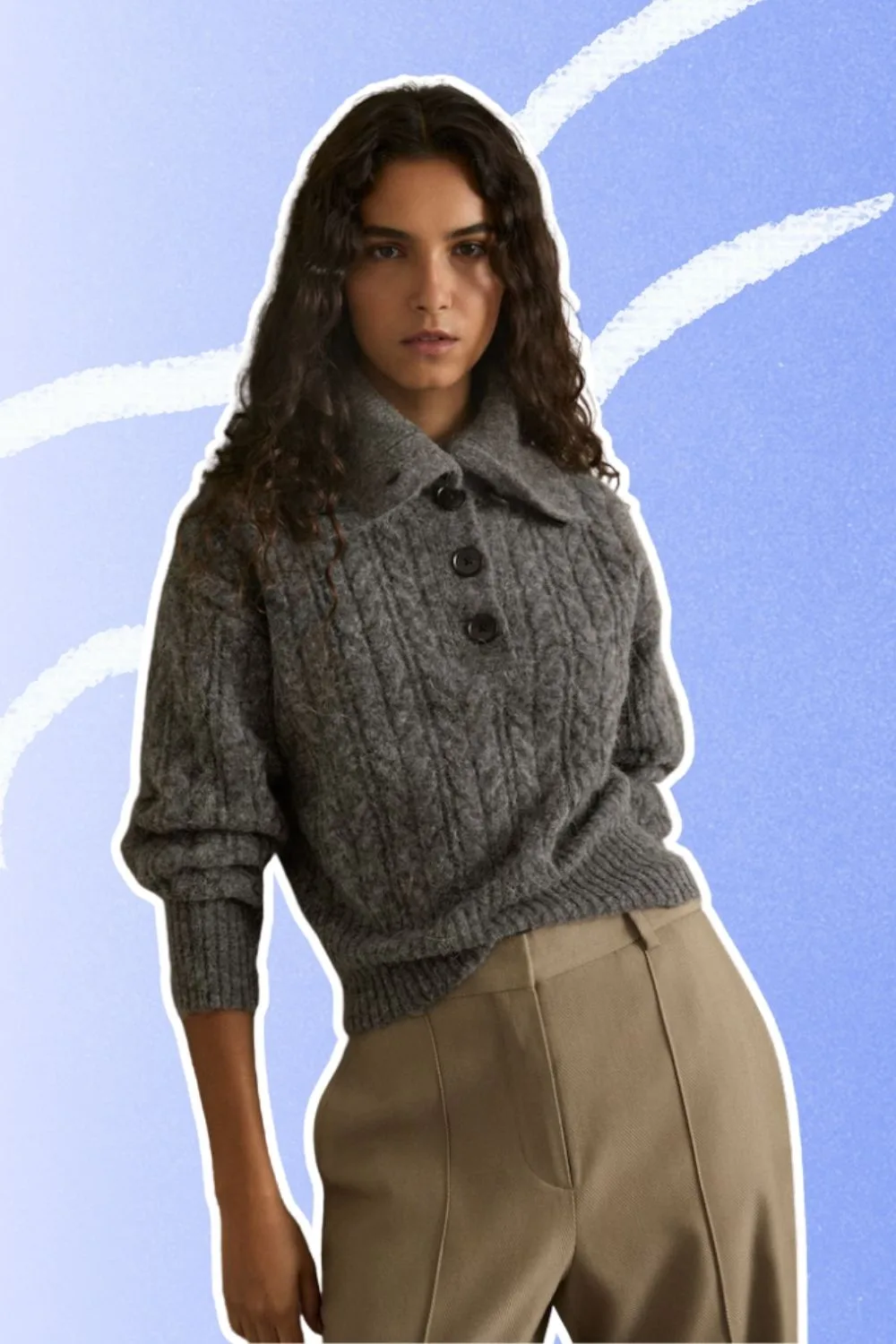 Cropped Cable-Knit Jumper With Mohair in Charcoal