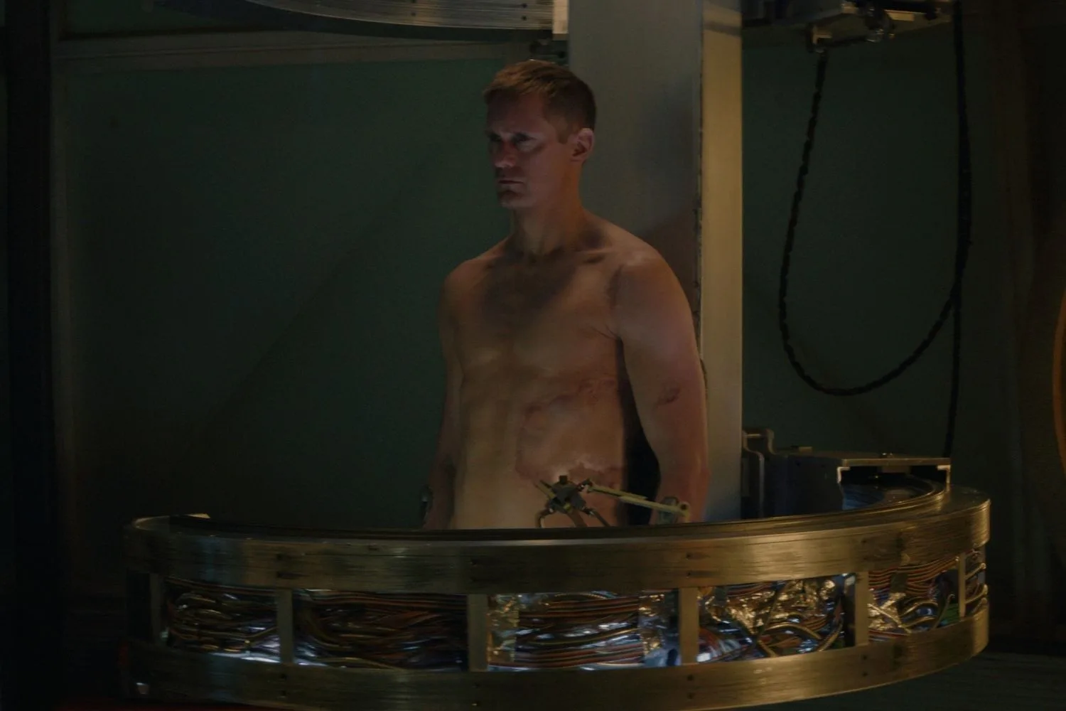 Alexander Skarsgard in a scene for his new series Murderbot