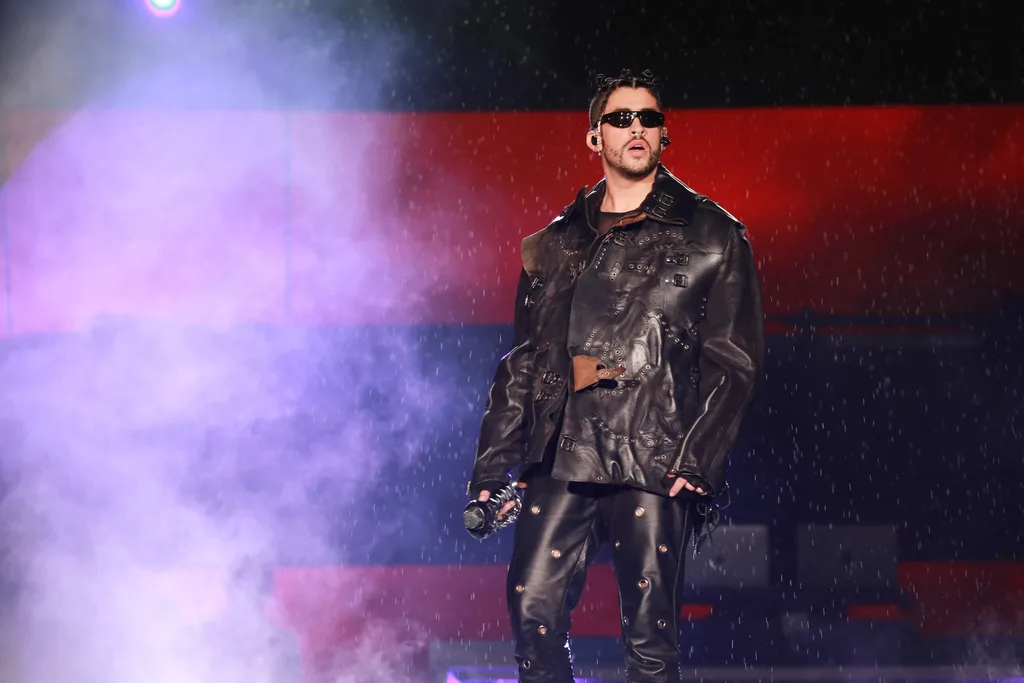 SAN JUAN, PUERTO RICO - DECEMBER 10: Bad Bunny performs during his "P FNK R" Concert at Hiram Bithorn Stadium on December 10, 2021 in San Juan, Puerto Rico. (Photo by Gladys Vega/ Getty Images)