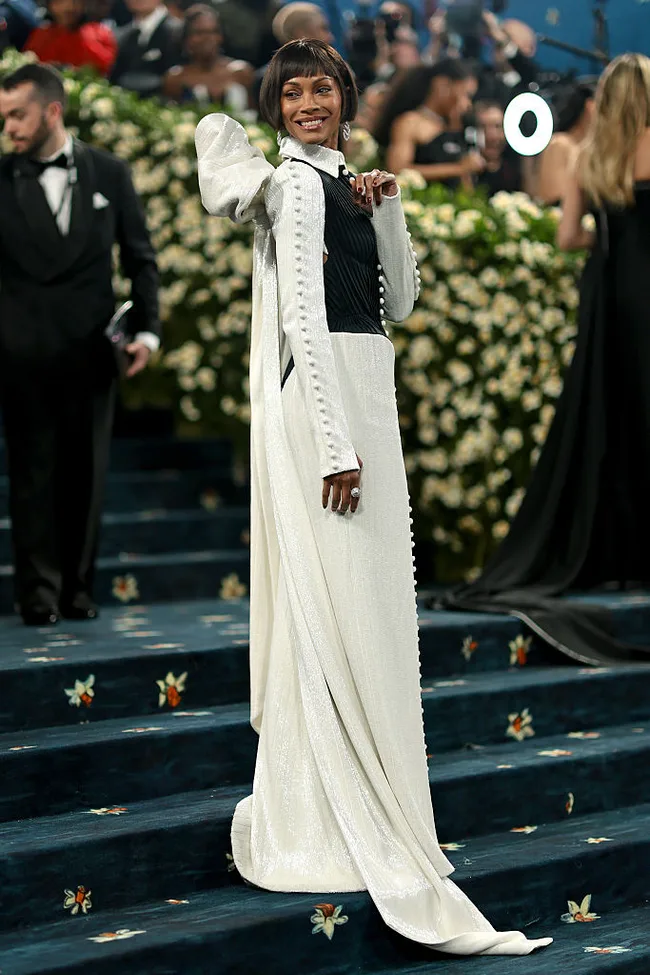 Zoe Saldana attends the 2025 Met Gala Celebrating "Superfine: Tailoring Black Style" at Metropolitan Museum of Art on May 05, 2025 in New York City.