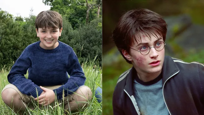 Dominic McLaughlin and daniel radcliffe as the two actors cast as harry potter