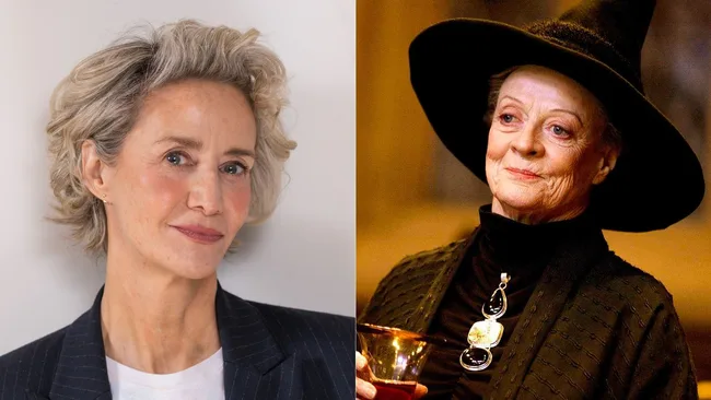 harry potter series cast janet mcteer as mcgonagall, pictured here opposite a photo of maggie smith as professor mcgonnagall