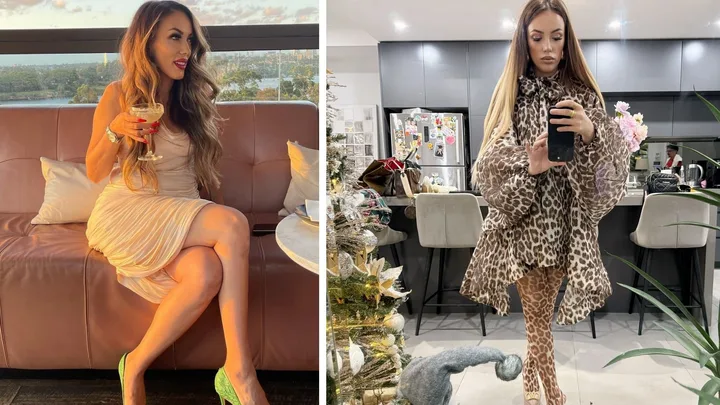 Woman drinking a cocktail on a couch and an image of a women taking a mirror selfie