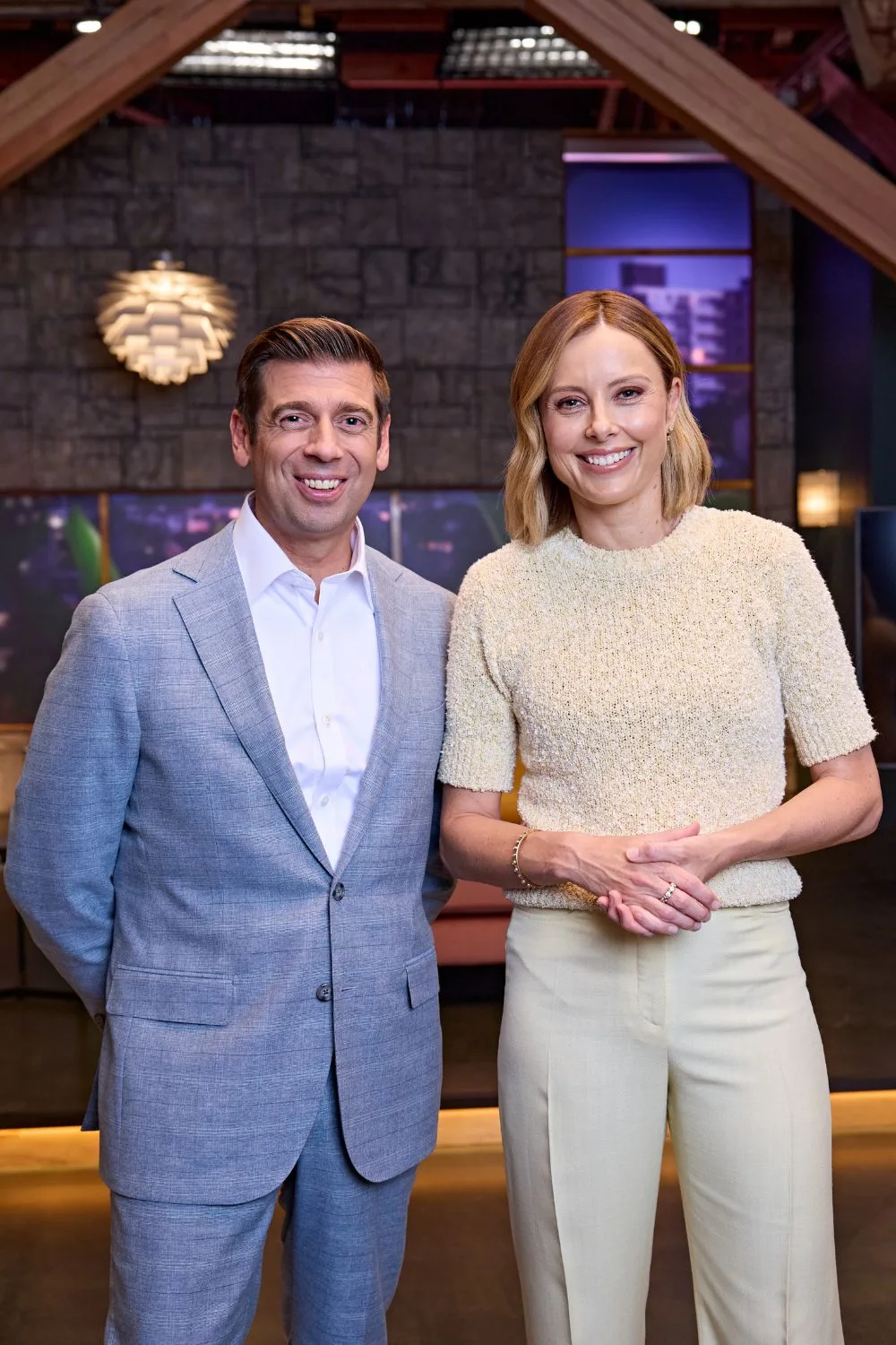 Dr Coulson stood next to Ally Langdon on the set of Channel Nine's Parental Guidance