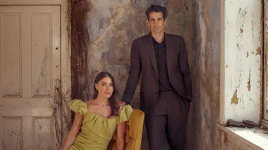 Andy lee and fiancee Rebecca Harding dressed up for a photoshoot in their pre-renovated house in Melbourne.