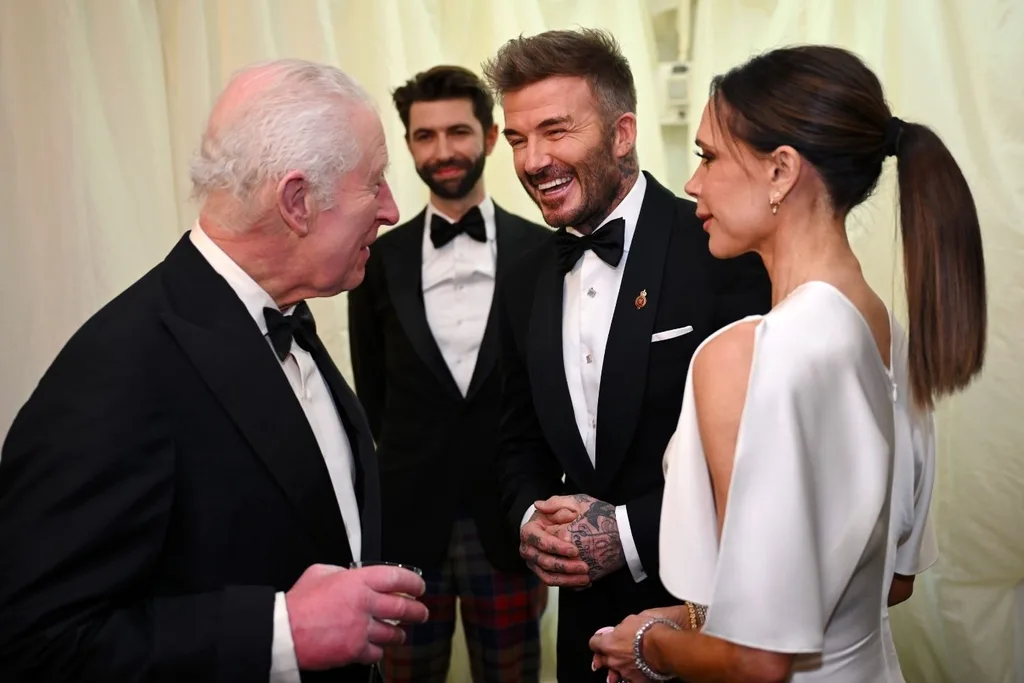 David and Victoria Beckham with King Charles