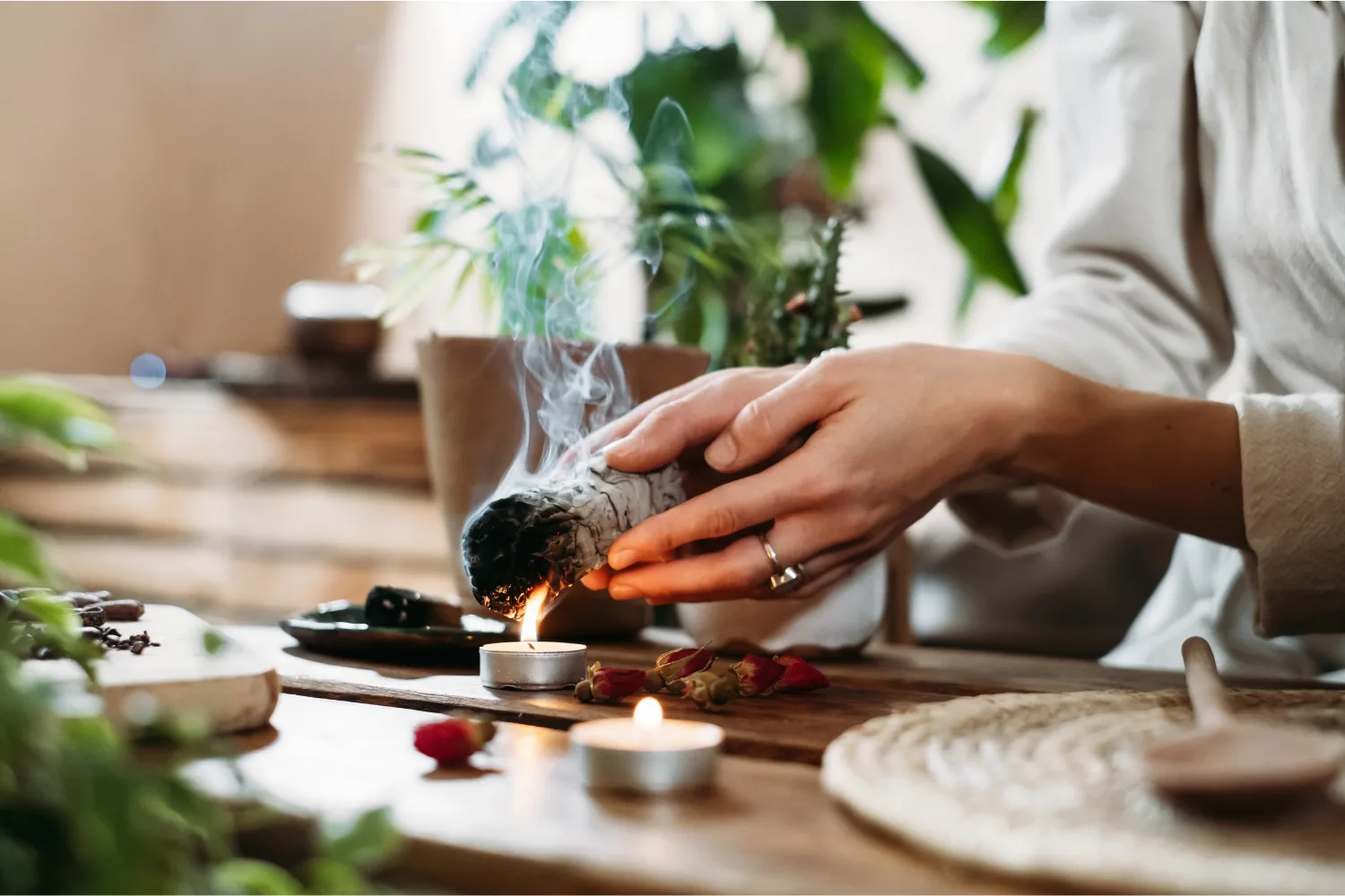 woman burning sage