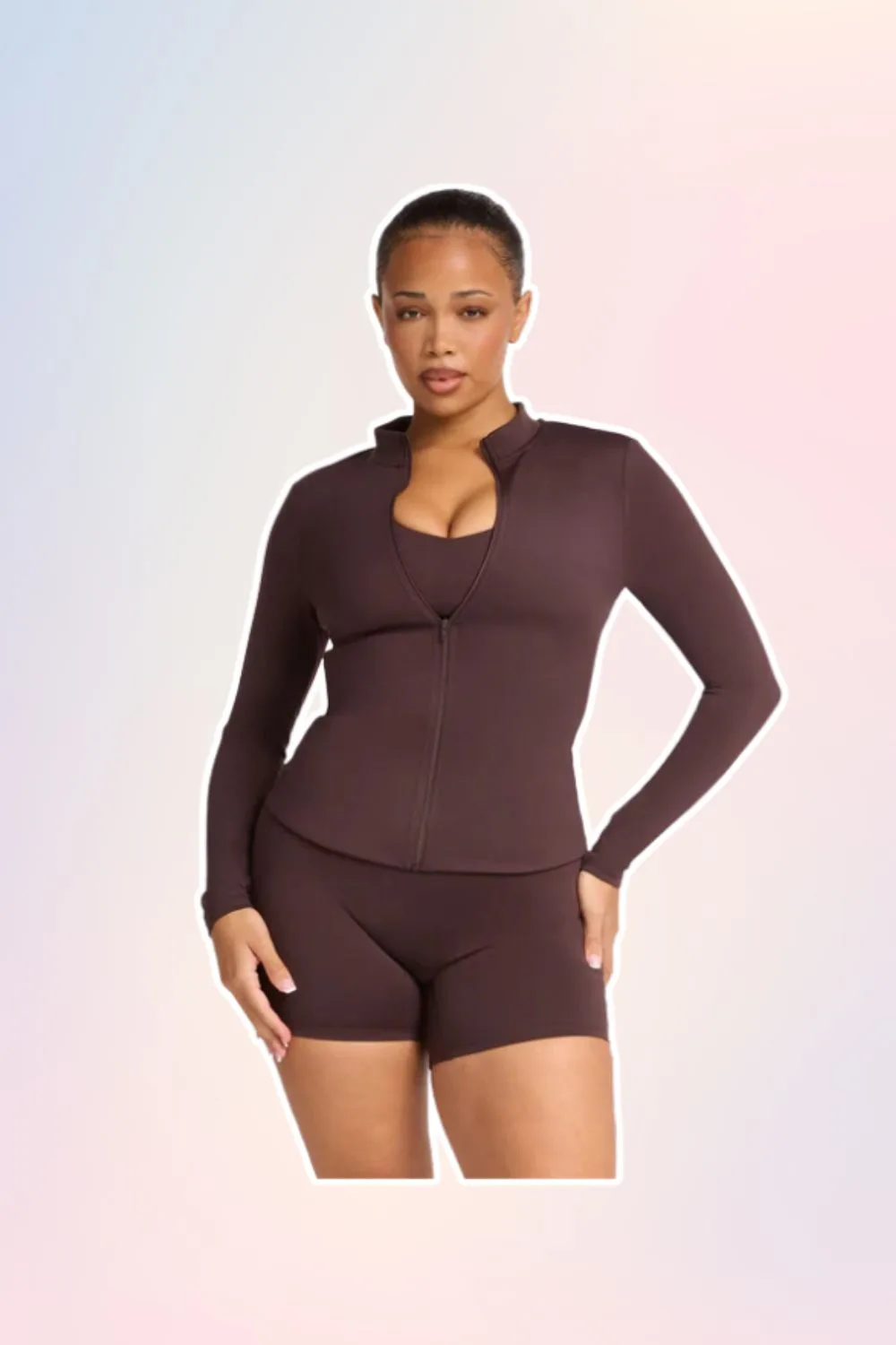 Brown activewear zip up jacket. 