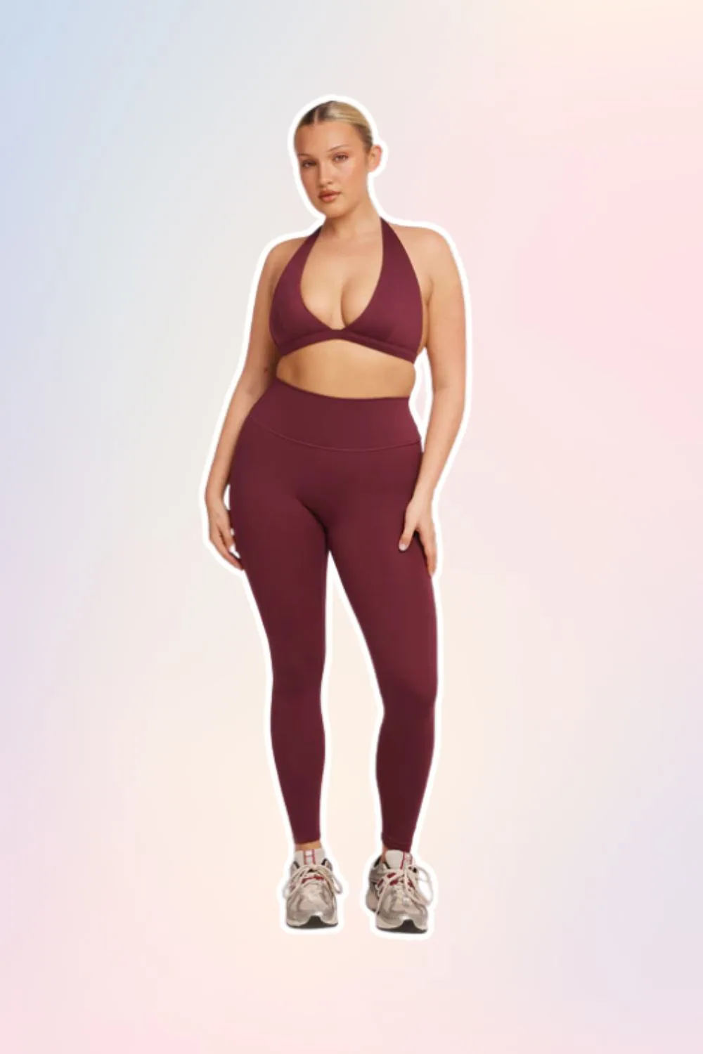 Red Pilates activewear leggings and sports bra. 