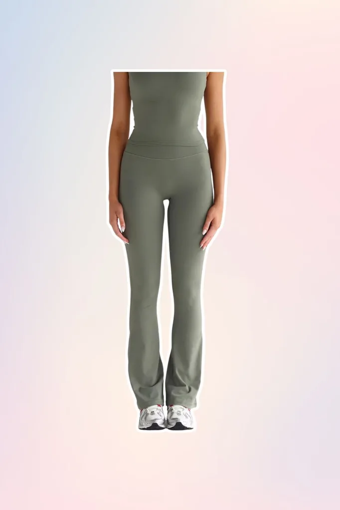 Green activewear flared green trousers