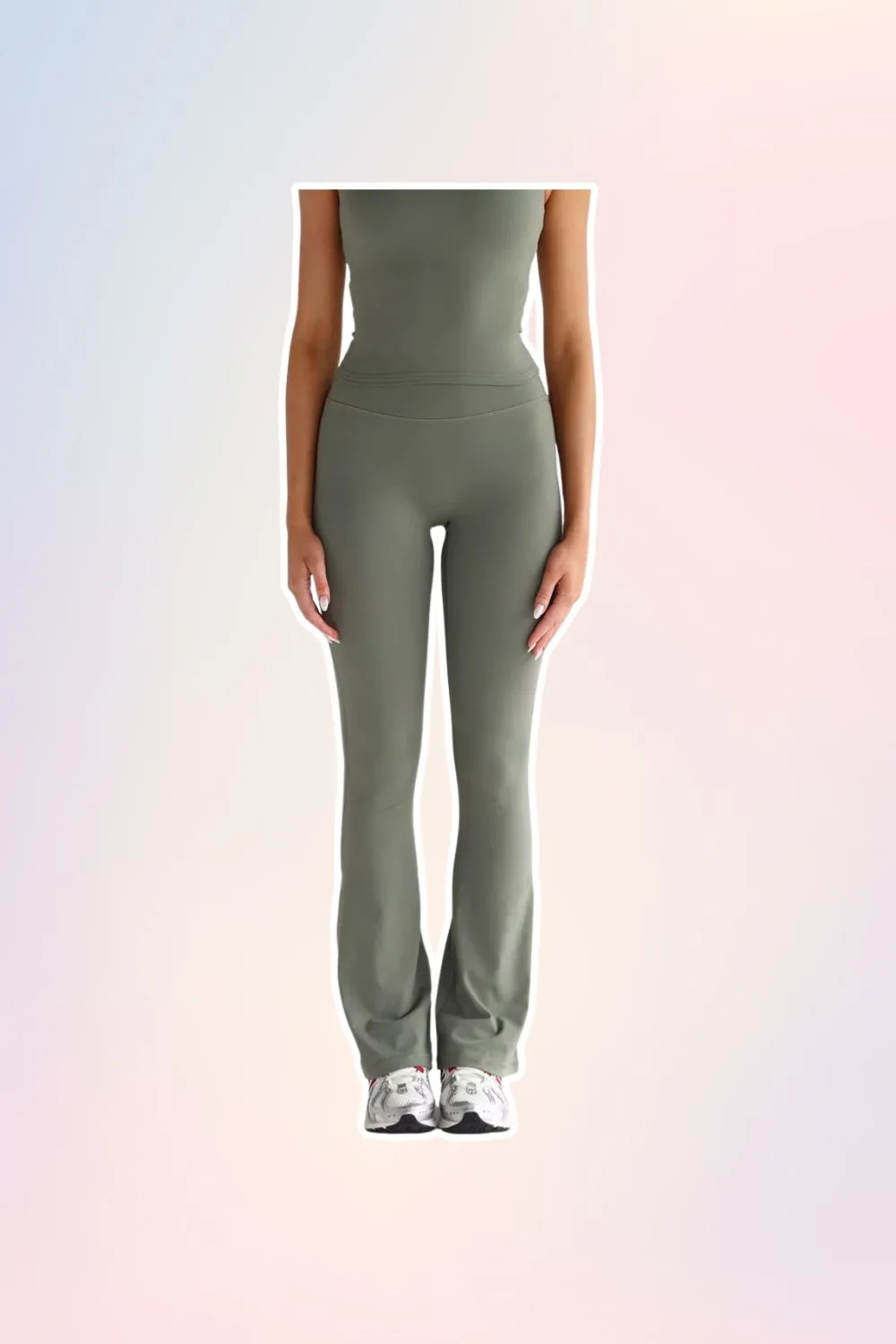 Green activewear flared green trousers