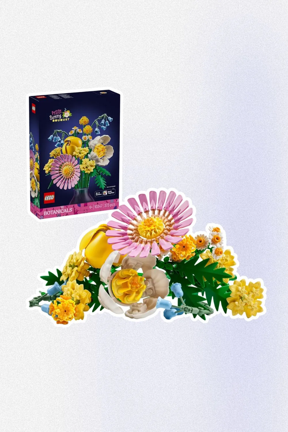 Multi-coloured flower bouquet made of lego building blocks 