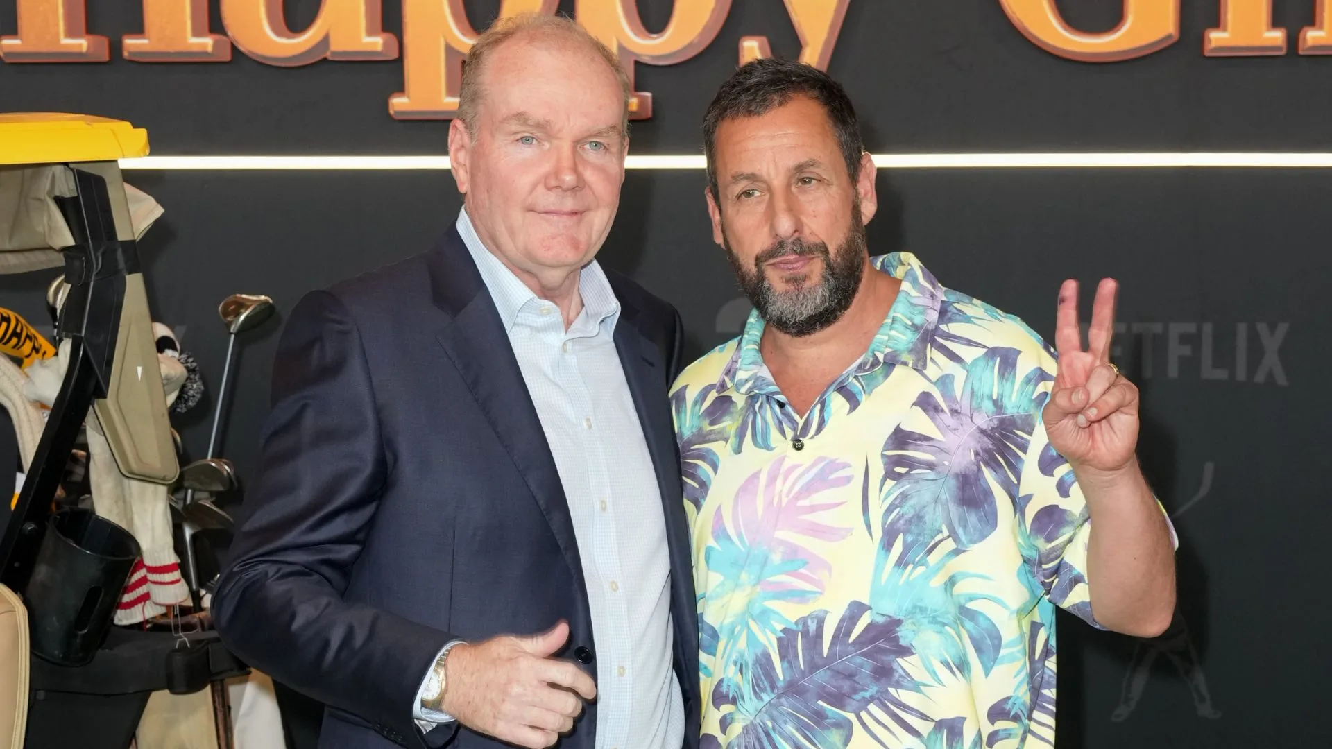 Adam Sandler and Tim Herlihy at the premiere of Happy Gilmore 2
