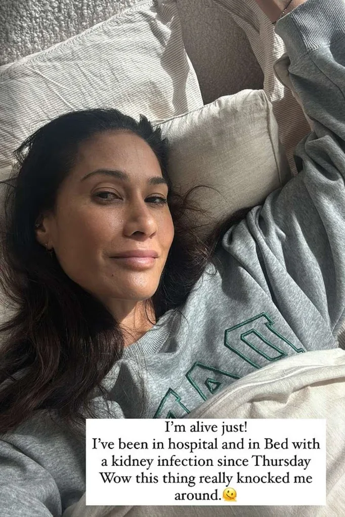 Lindky Klim post on Instagram laying in bed after hospital visit