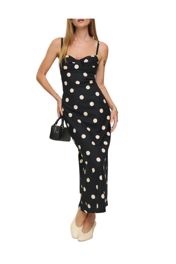 Black and white polka dot midi dress