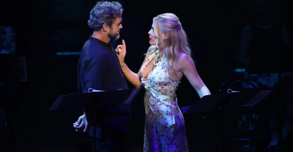 Joshua Jackson and Busy Philipps onstage at the Dawson's Creek reunion