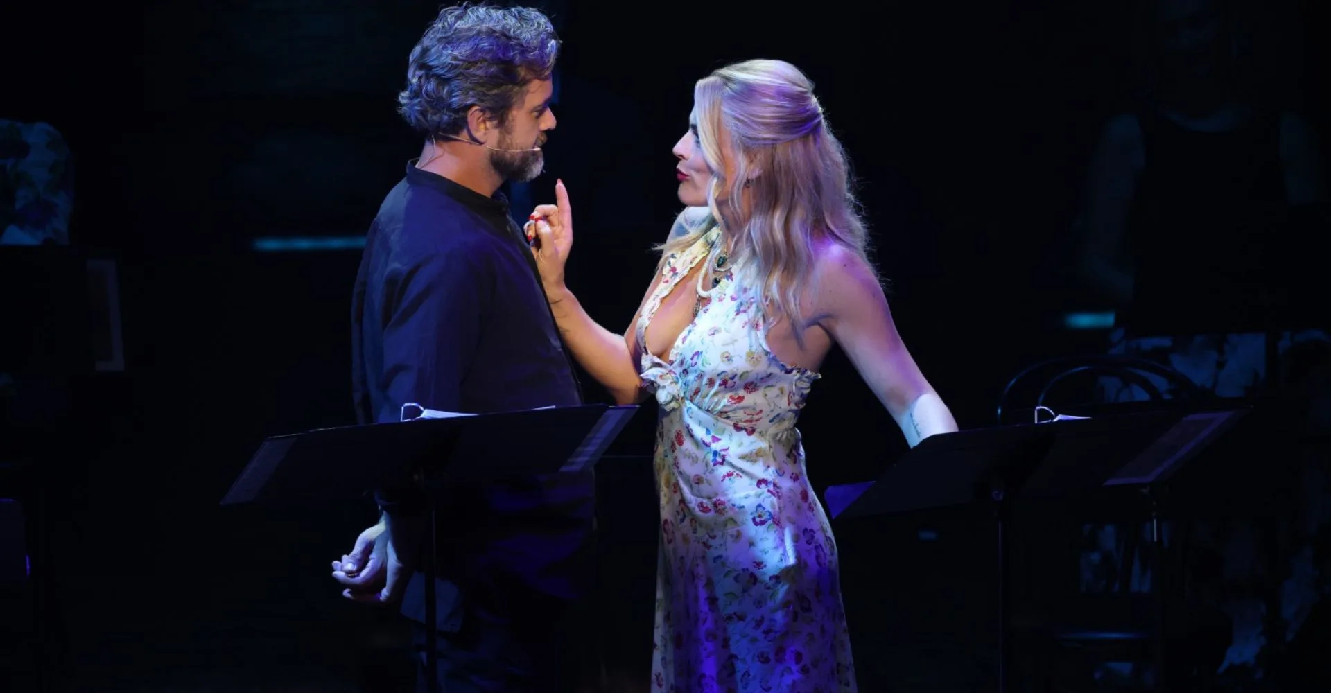 Joshua Jackson and Busy Philipps onstage at the Dawson's Creek reunion