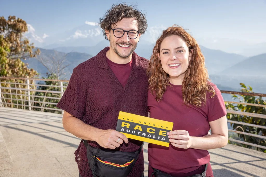 Rob Mills and Georgie Tunny are on team maroon while mountainside in Nepal