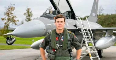 Crown Prince Christian with a fighter jet the day before his 20th birthday