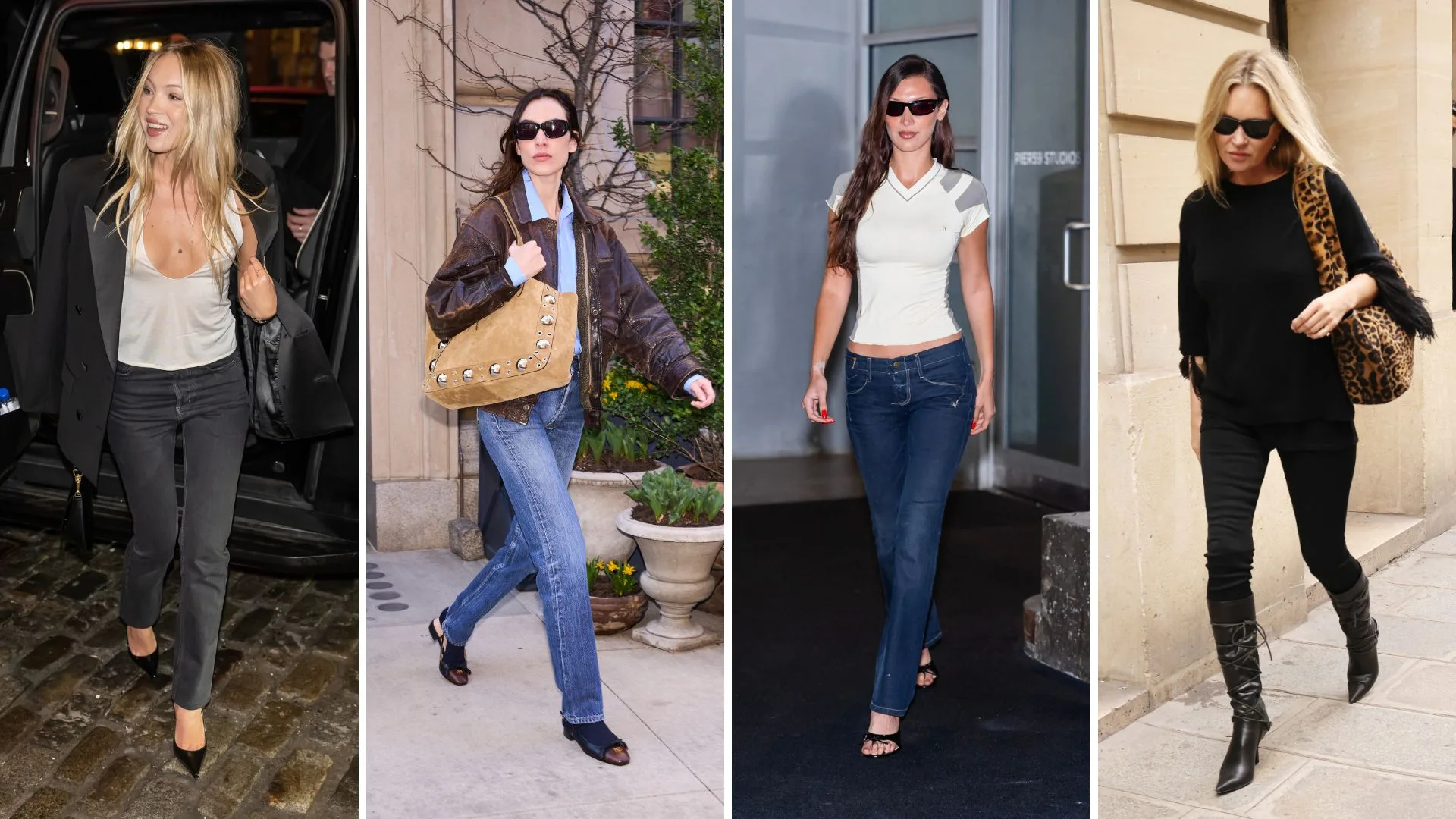 lila moss, alexa chung, bella hadid and kate moss wearing skinny jeans