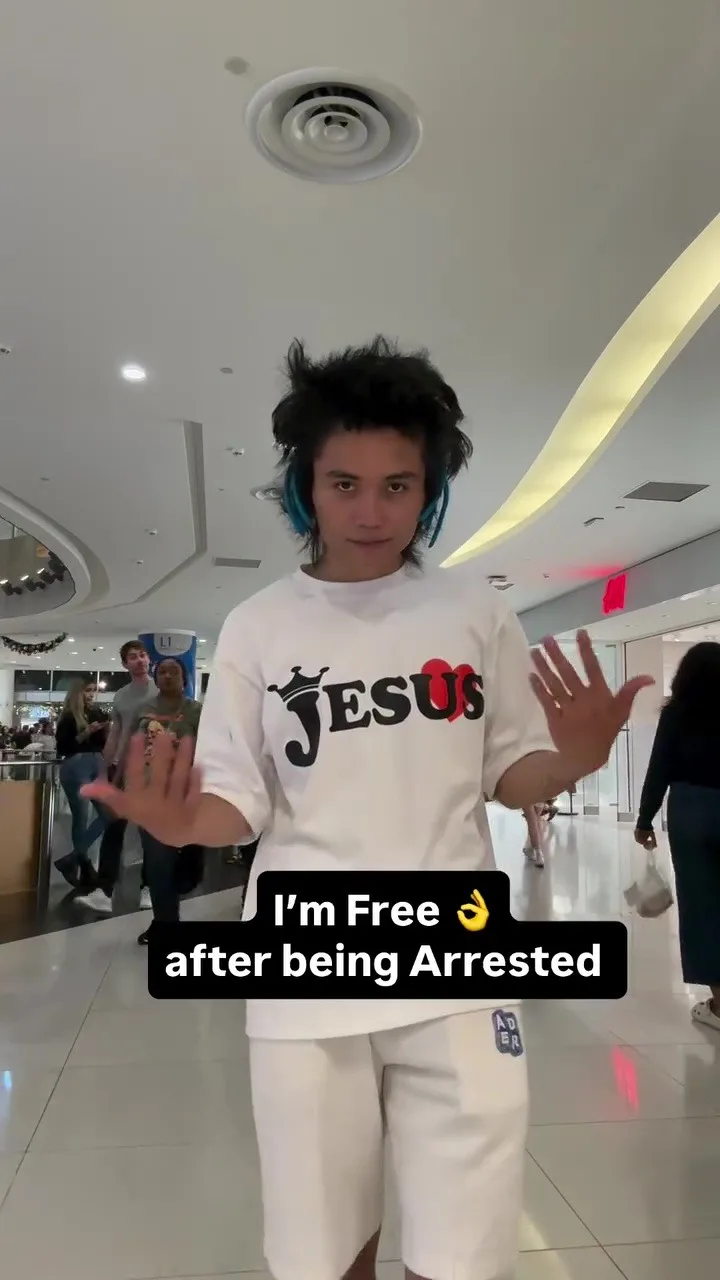 a man posting to instagram after rushing ariana grande with the caption "im free after being arrested"