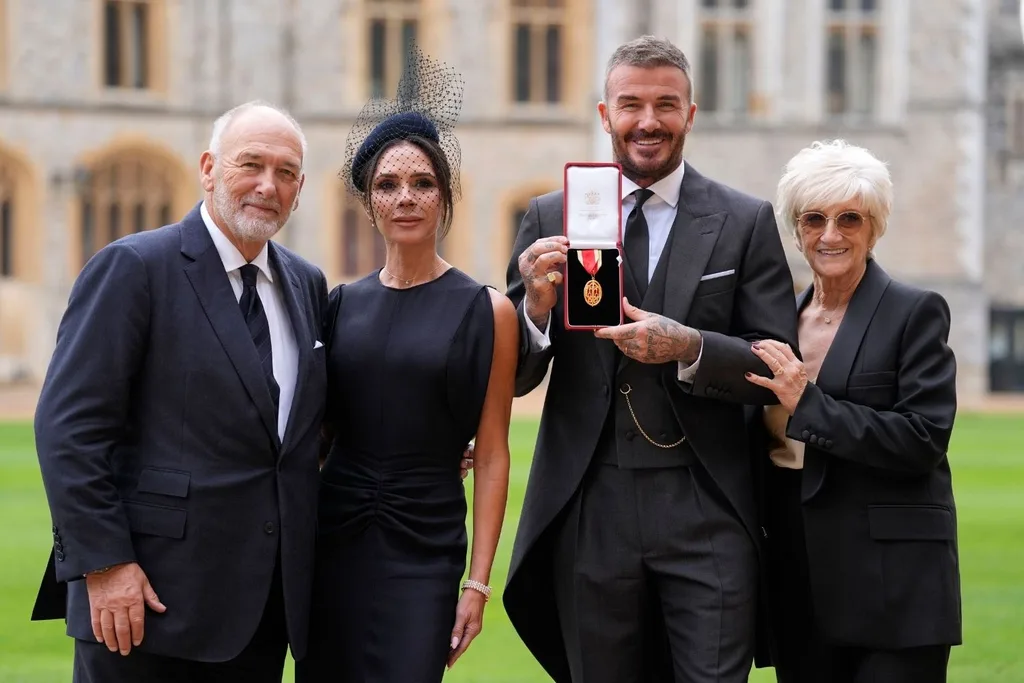 David Beckham with his wife and parents