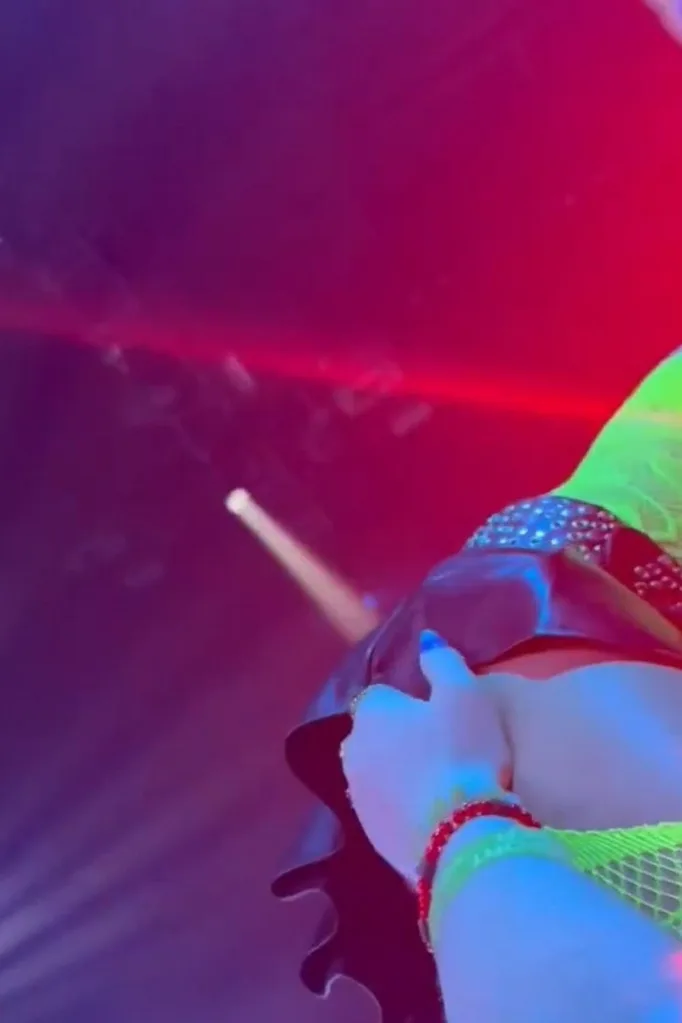 a video from the perspective of a fan in the crowd who is touching under halsey's skirt with their and as she performs