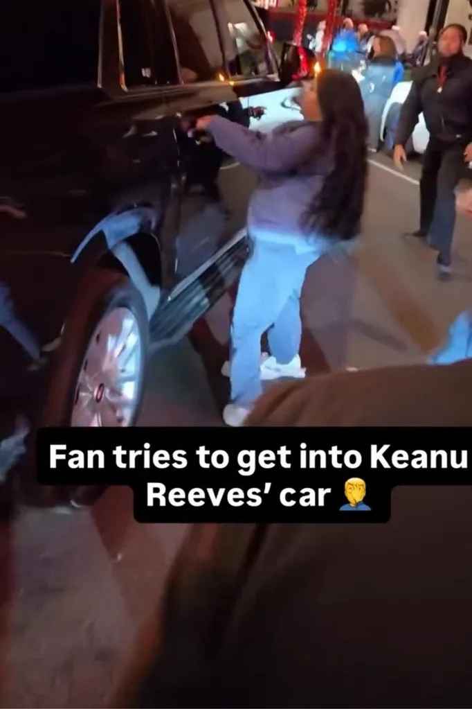 a screenshot from social media of a girl holding onto a car handle door.