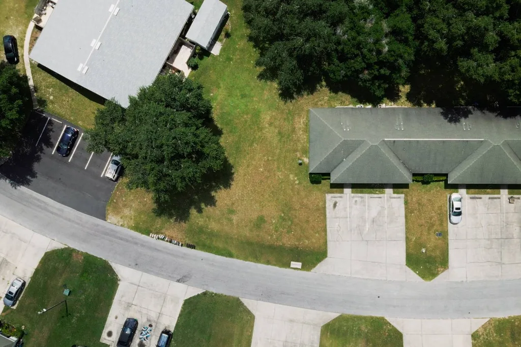 aerial shot of a suburban street