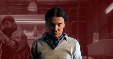 eleven with a bleeding nose looking sternly at the camera