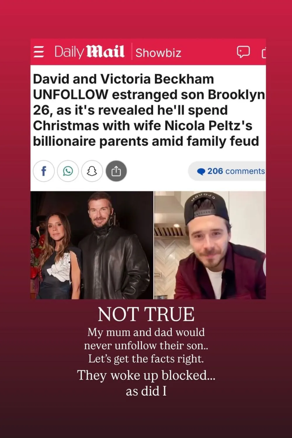 Cruz Beckham instagram post about Brooklyn Beckham