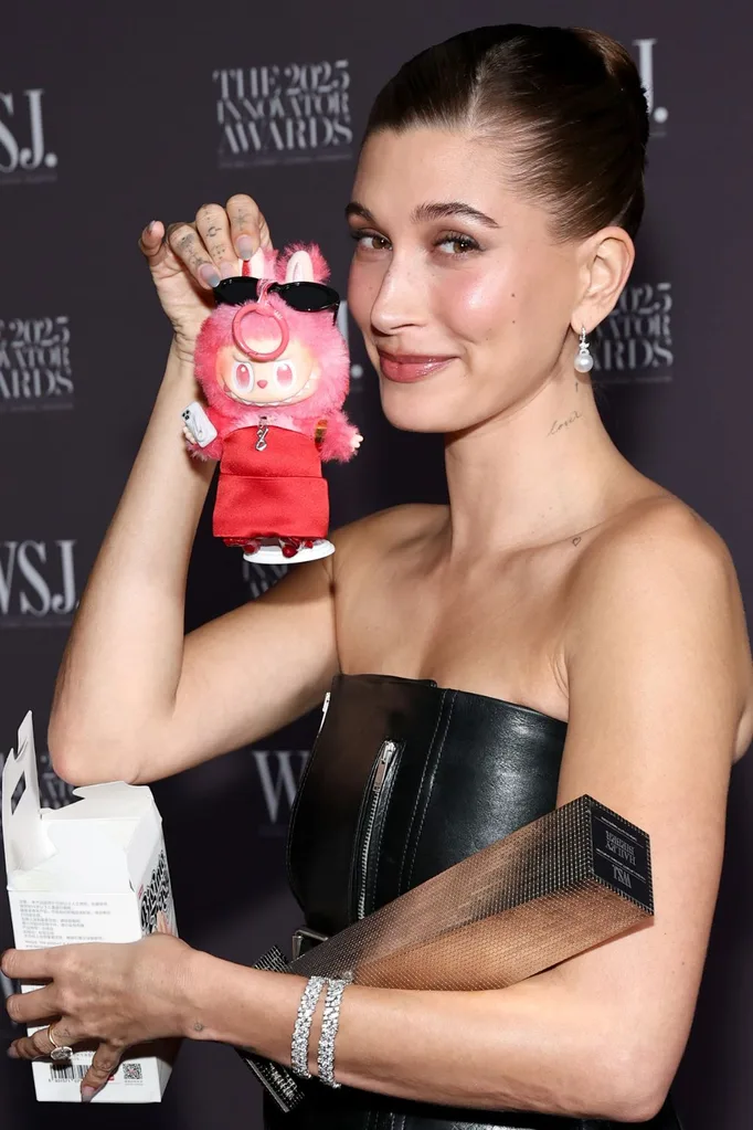 Hailey Bieber with a Labubu./Pic: Getty