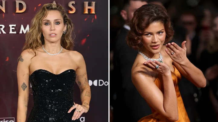 Miley Cyrus and Zendaya pose on red carpets