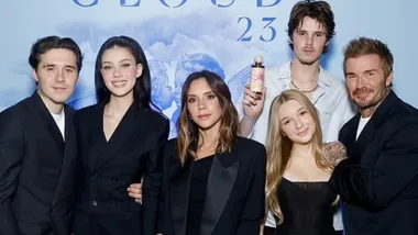 Beckham family and Nicola Peltz. Pic: Getty