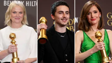 Golden Globes winners with their awards. Pic:/ Getty.